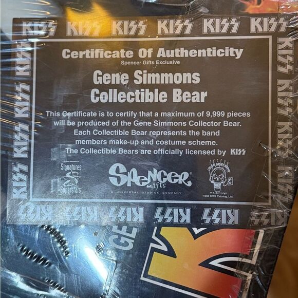 Collectible Kiss Gene Simmons Bear - 1998 - Mint with Certificate Showcasing! - Picture 3 of 14
